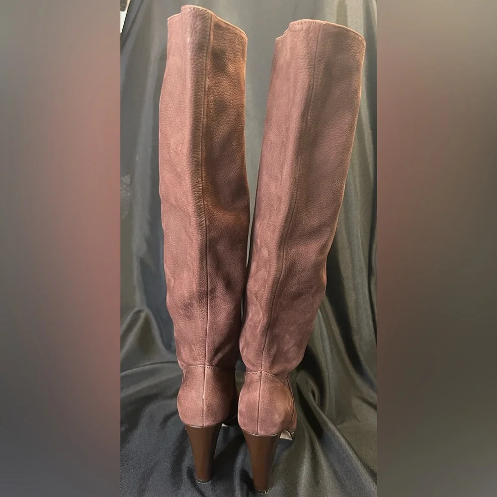COLE HAAN Soft Leather Slouch Pull On Knee High Boots- Chesnut Brown Size 7B - Picture 3 of 8